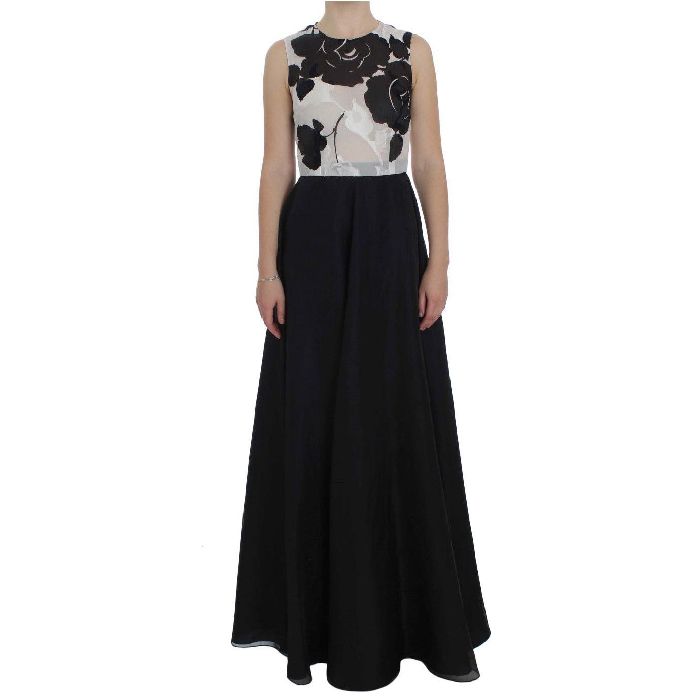 Dolce & Gabbana Elegant Floral Silk Full Length Dress Dolce & Gabbana Dark Gray