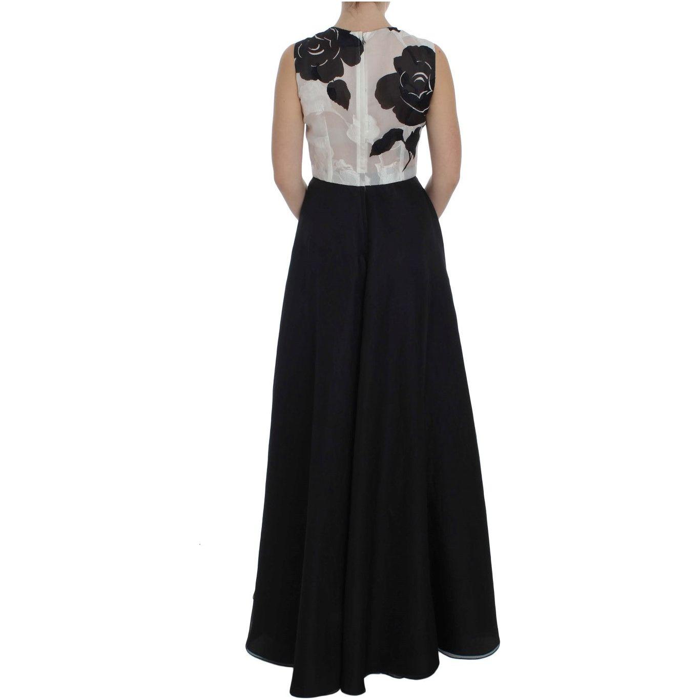 Dolce & Gabbana Elegant Floral Silk Full Length Dress Dolce & Gabbana Dark Gray