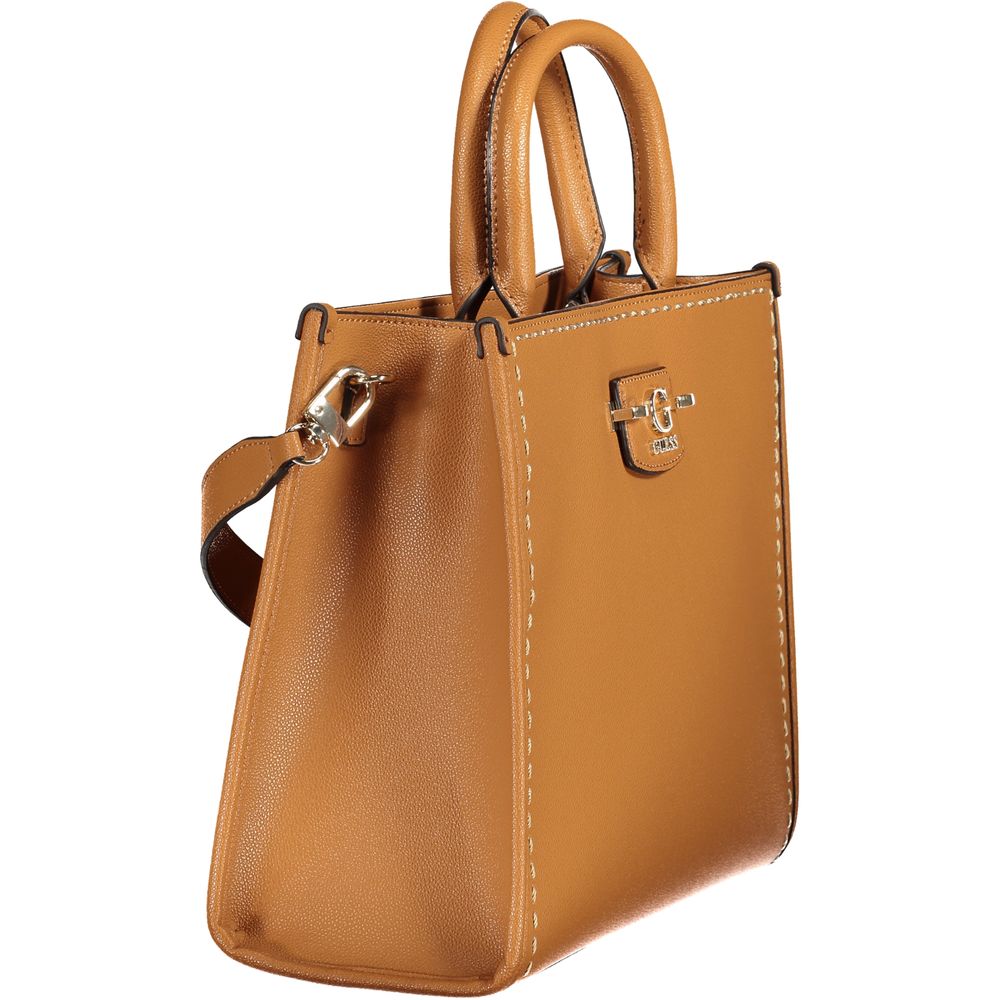 Guess Jeans Brown Polyethylene Handbag with handles and shoulder strap, external pocket, logo, and protective feet.