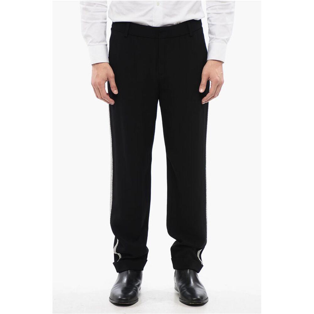 Balmain Viscose Chinos Pants with Side Rhinestoned Bands