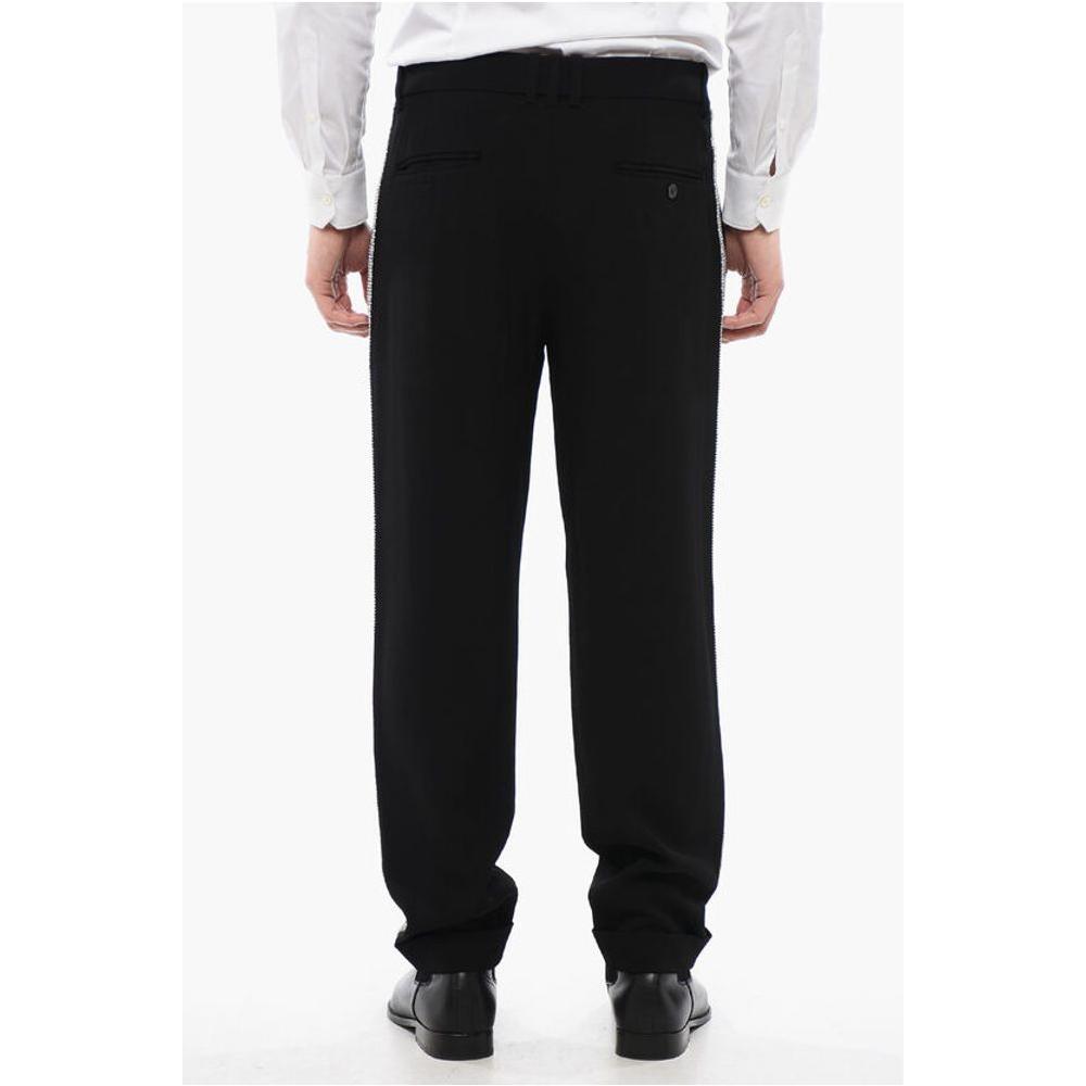 Balmain Viscose Chinos Pants with Side Rhinestoned Bands