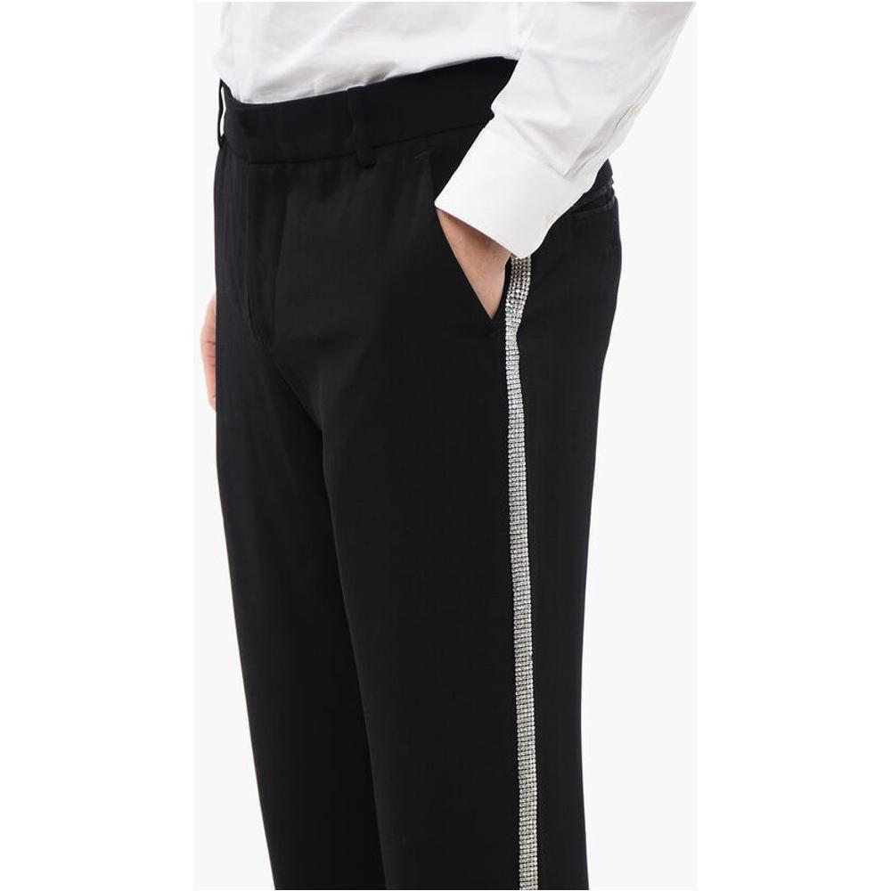 Balmain Viscose Chinos Pants with Side Rhinestoned Bands