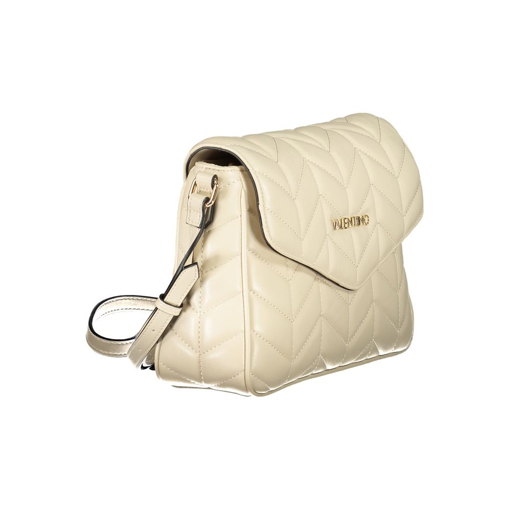Mario Valentino Beige Polyethylene Handbag with adjustable strap, zip closure, logo, and contrasting details.