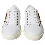 Dolce & Gabbana White Leather Gold Red Heart Sneakers Shoes LA8916-36.5