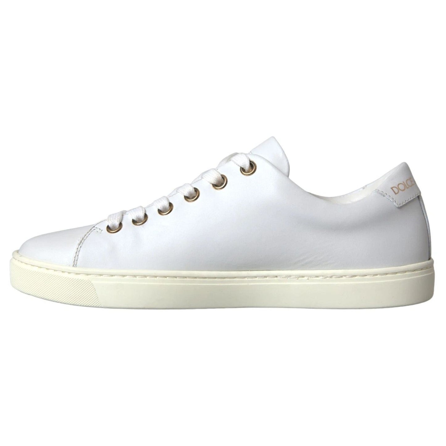 Dolce & Gabbana White Leather Gold Red Heart Sneakers Shoes LA8916-36.5