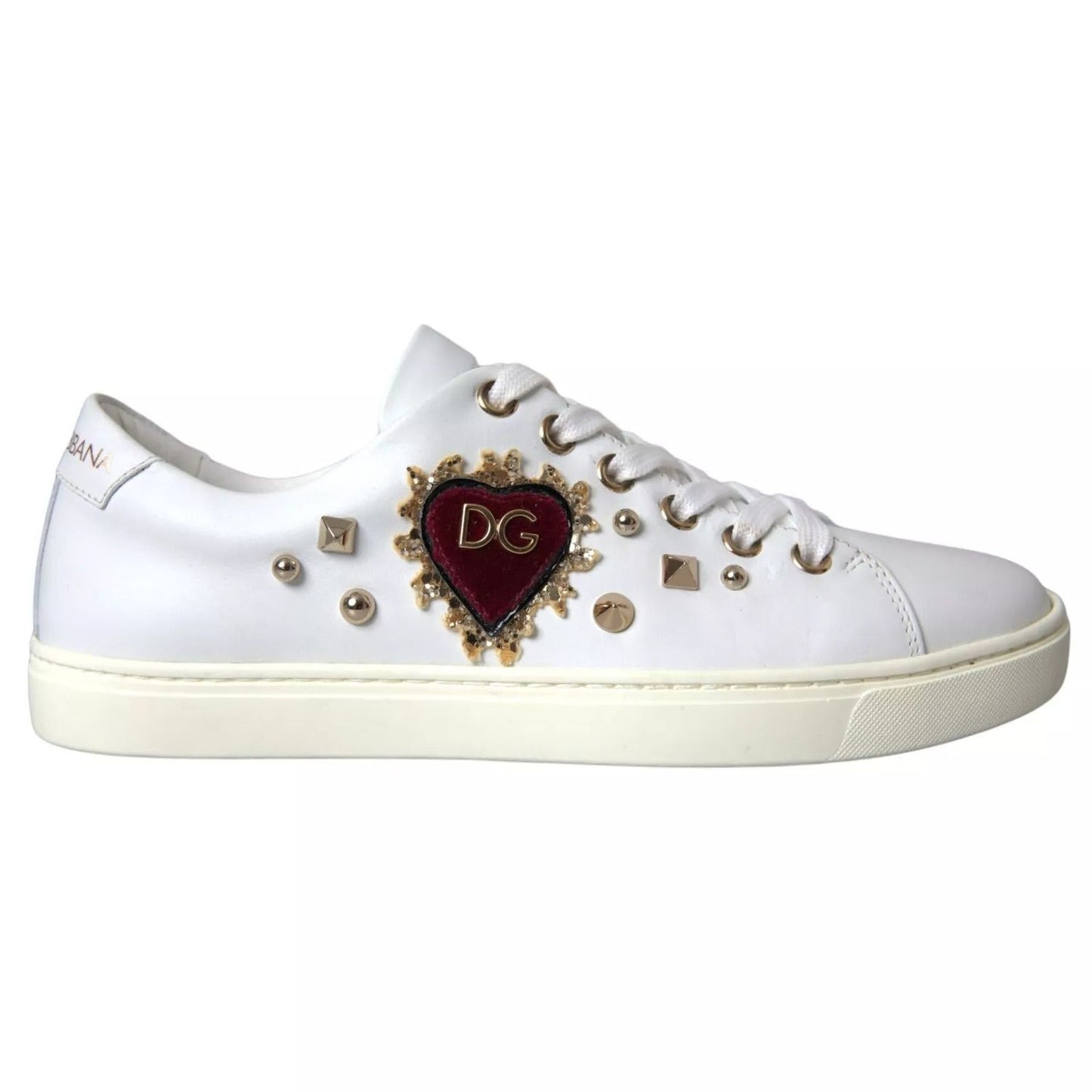 Dolce & Gabbana White Leather Gold Red Heart Sneakers Shoes LA8916-36.5