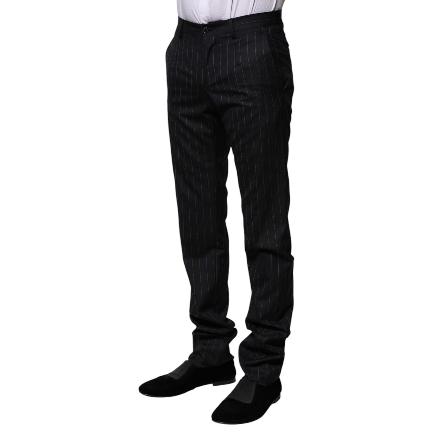 Dolce & Gabbana Black Wool Striped Formal Pants PAN75588-44