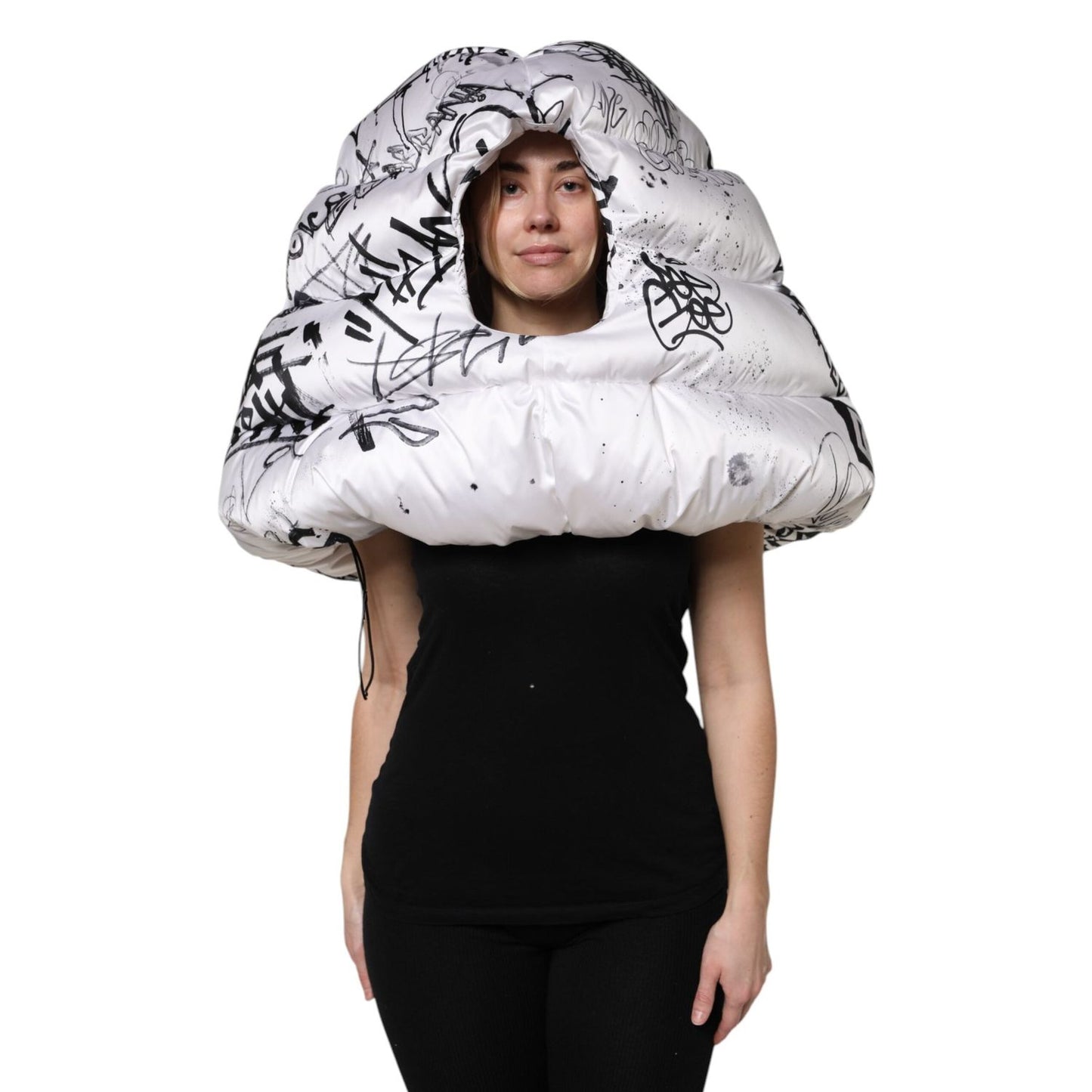 Dolce & Gabbana White Polyester Printed Hood Quilted Hat