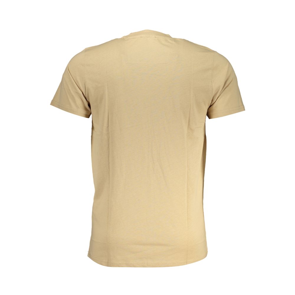 Alt Tag: Back view of Cavalli Class Beige Cotton T-Shirt with short sleeves, crew neck, printed logo.