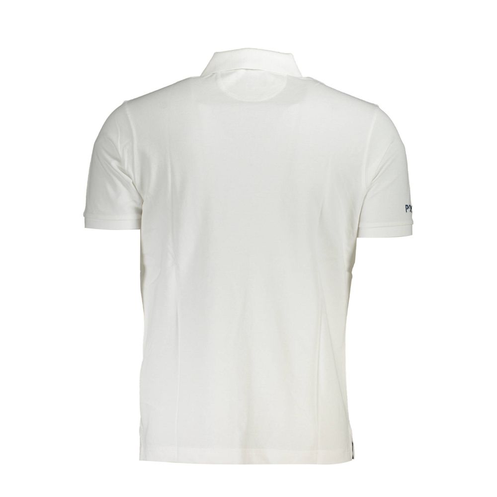 Back view of La Martina White Cotton Men Polo Shirt with elegant 2-button placket and iconic logo embroidery for sophisticated style.