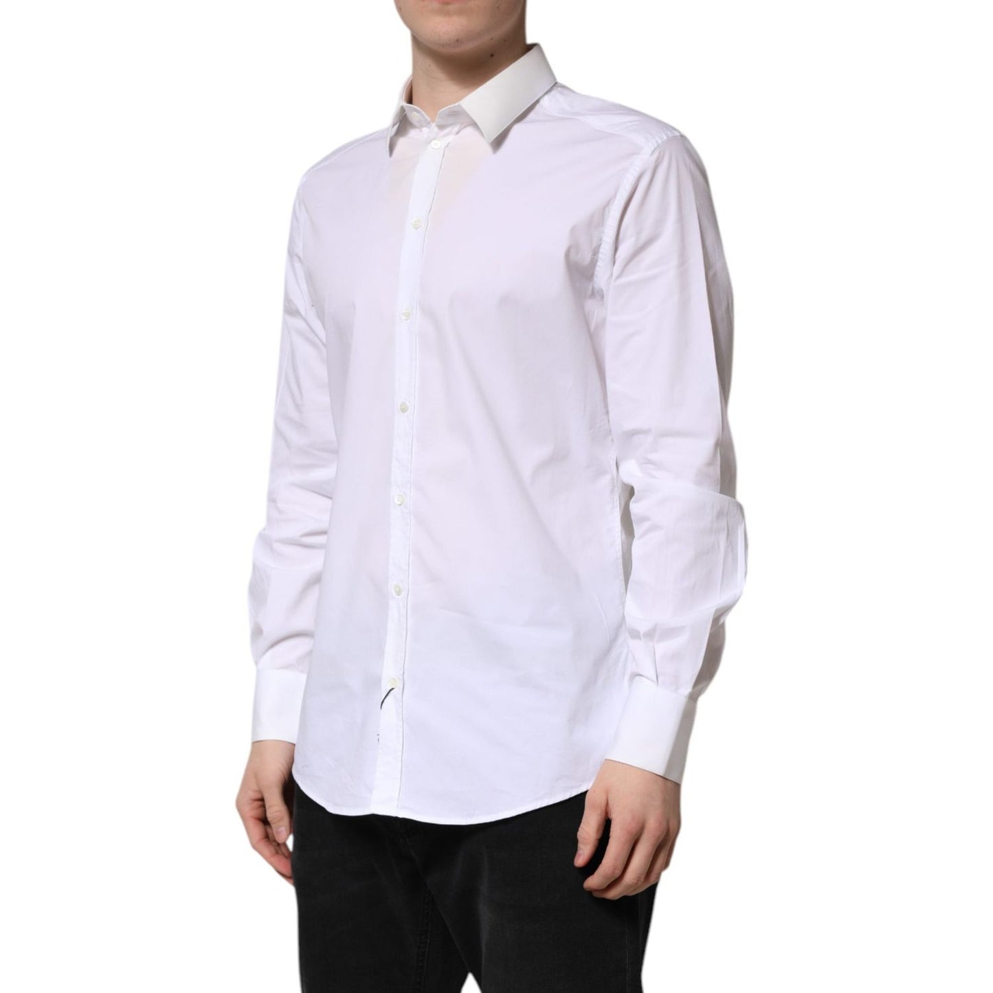 Dolce & Gabbana White Cotton GOLD Long Sleeves Dress Shirt TSH906914-37