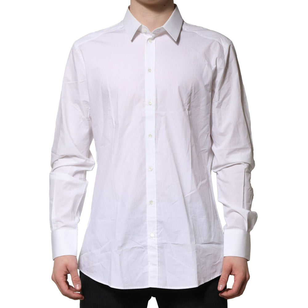 Dolce & Gabbana White Cotton GOLD Long Sleeves Dress Men Shirt TSH906926-38