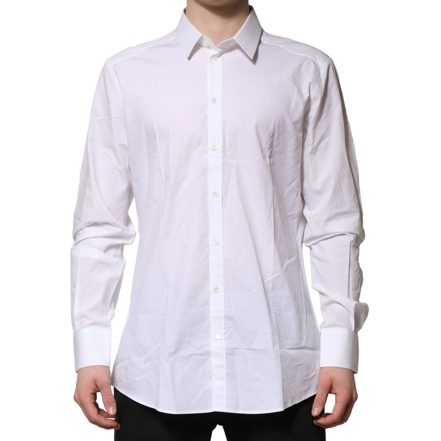 Dolce & Gabbana White Cotton GOLD Long Sleeves Dress Men Shirt TSH906926-38