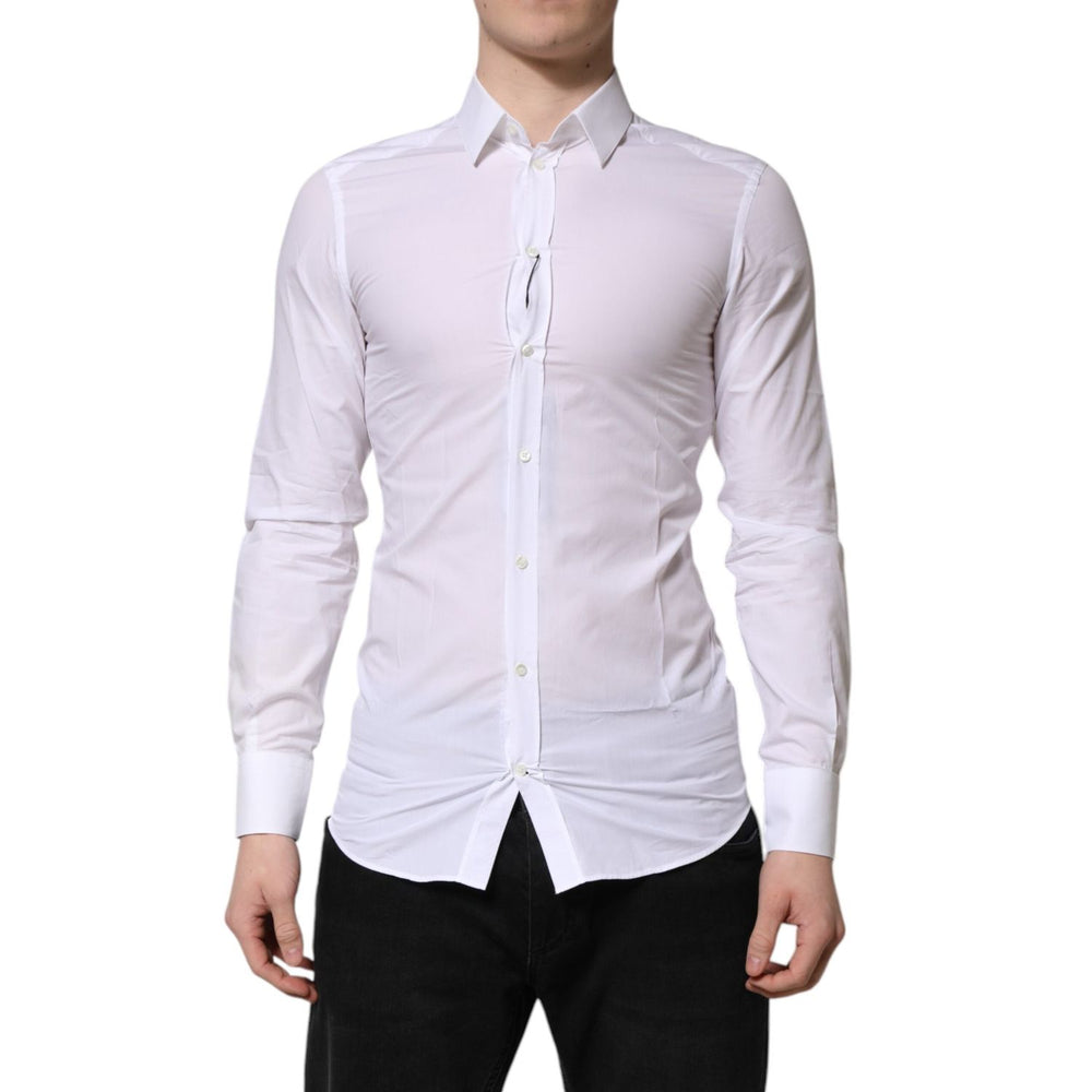 Dolce & Gabbana White Cotton GOLD Long Sleeve Men Dress Shirt TSH906938-39