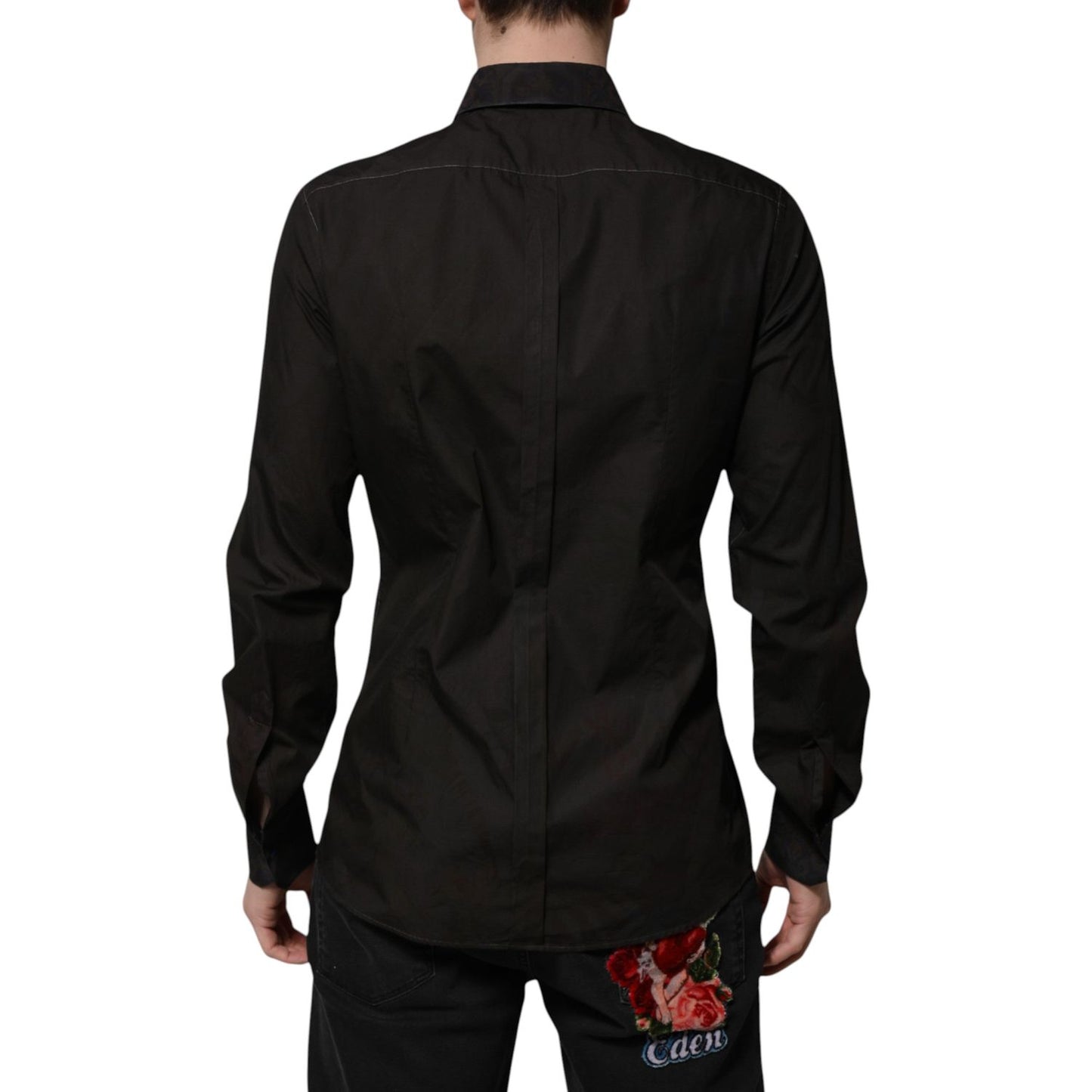 Dolce & Gabbana Black Cotton Jacquard GOLD Collar Dress Shirt TSH906949-41