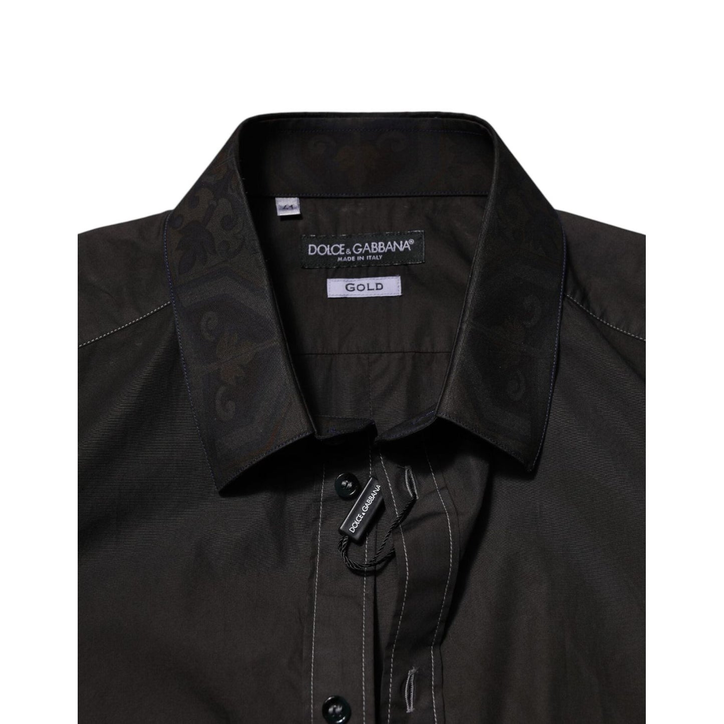 Dolce & Gabbana Black Cotton Jacquard GOLD Collar Dress Shirt TSH906949-41