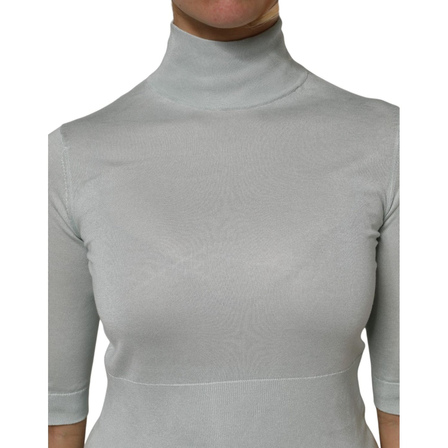 Dolce & Gabbana Light Green Silk Turtleneck 3/4 Sleeves Top TSH906754-38