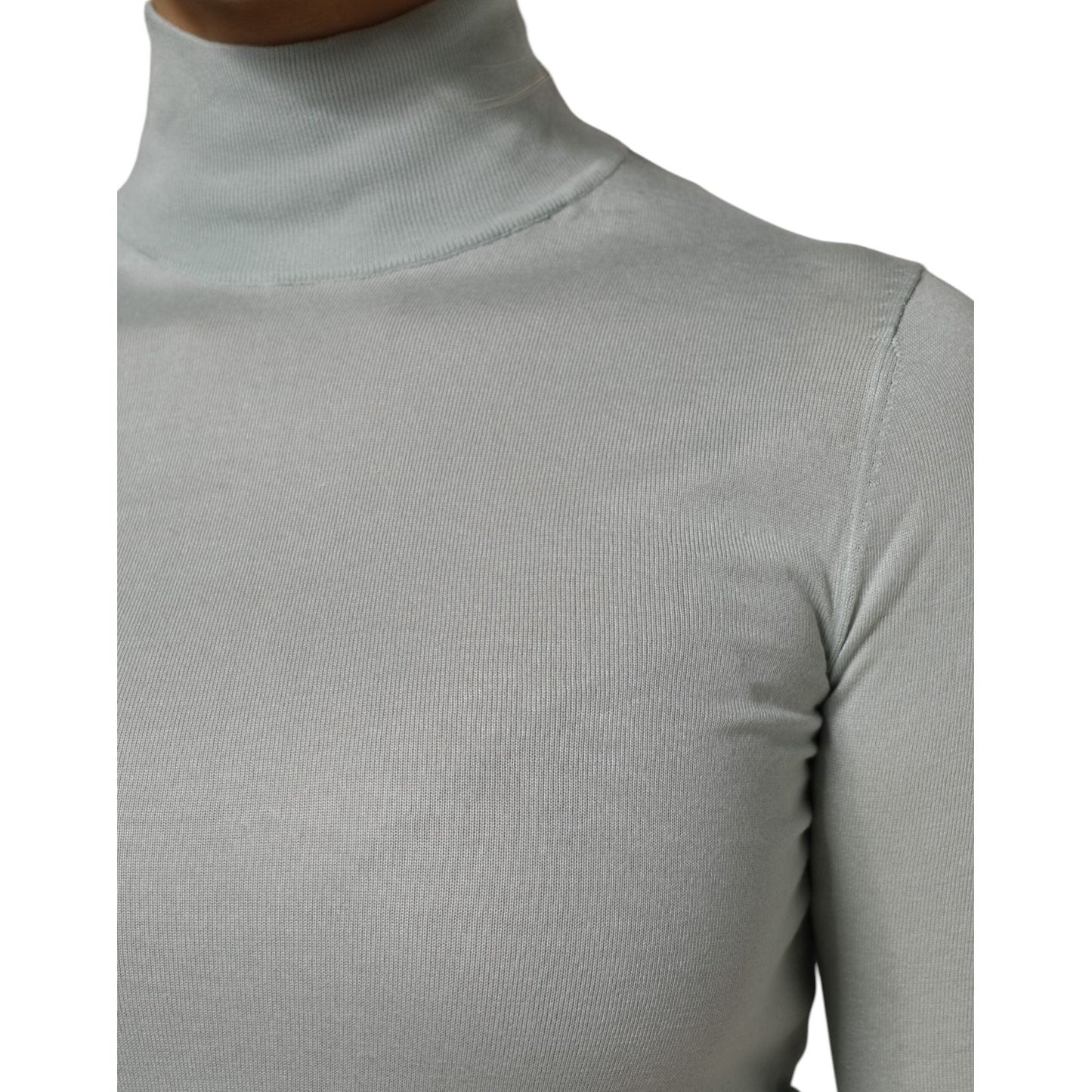 Dolce & Gabbana Light Green Silk Turtleneck 3/4 Sleeves Top TSH906754-38