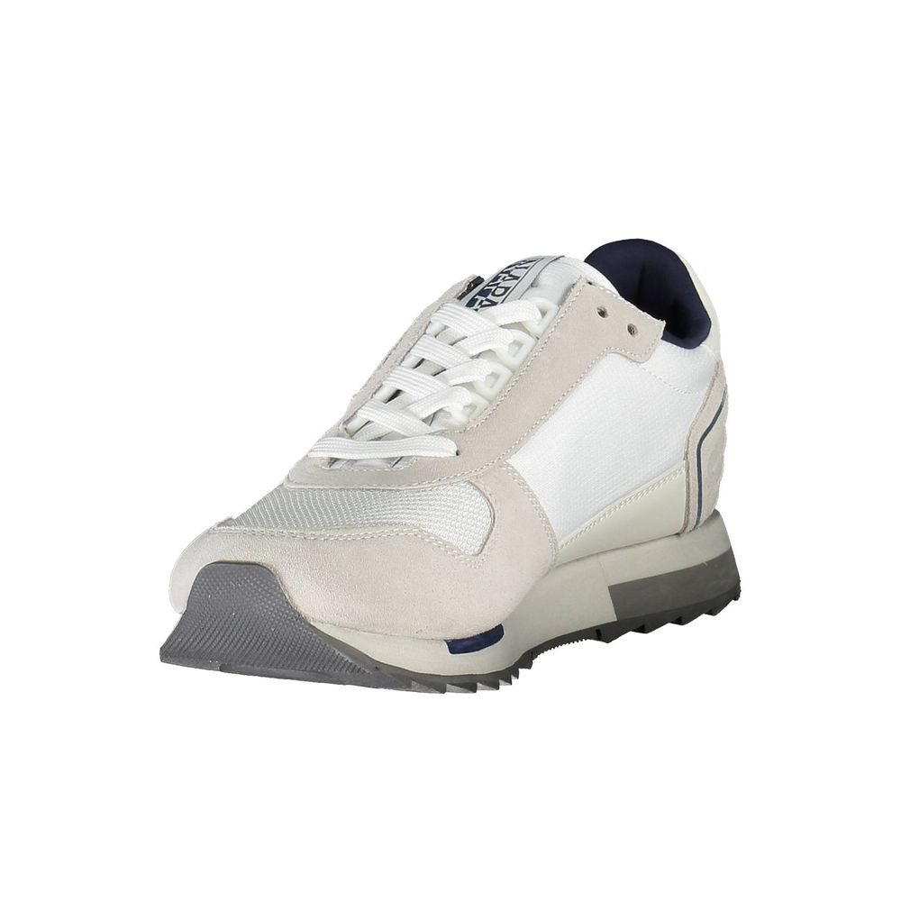Napapijri White Leather Men Sneaker with contrasting accents and logo, showcasing style and comfort in premium materials.