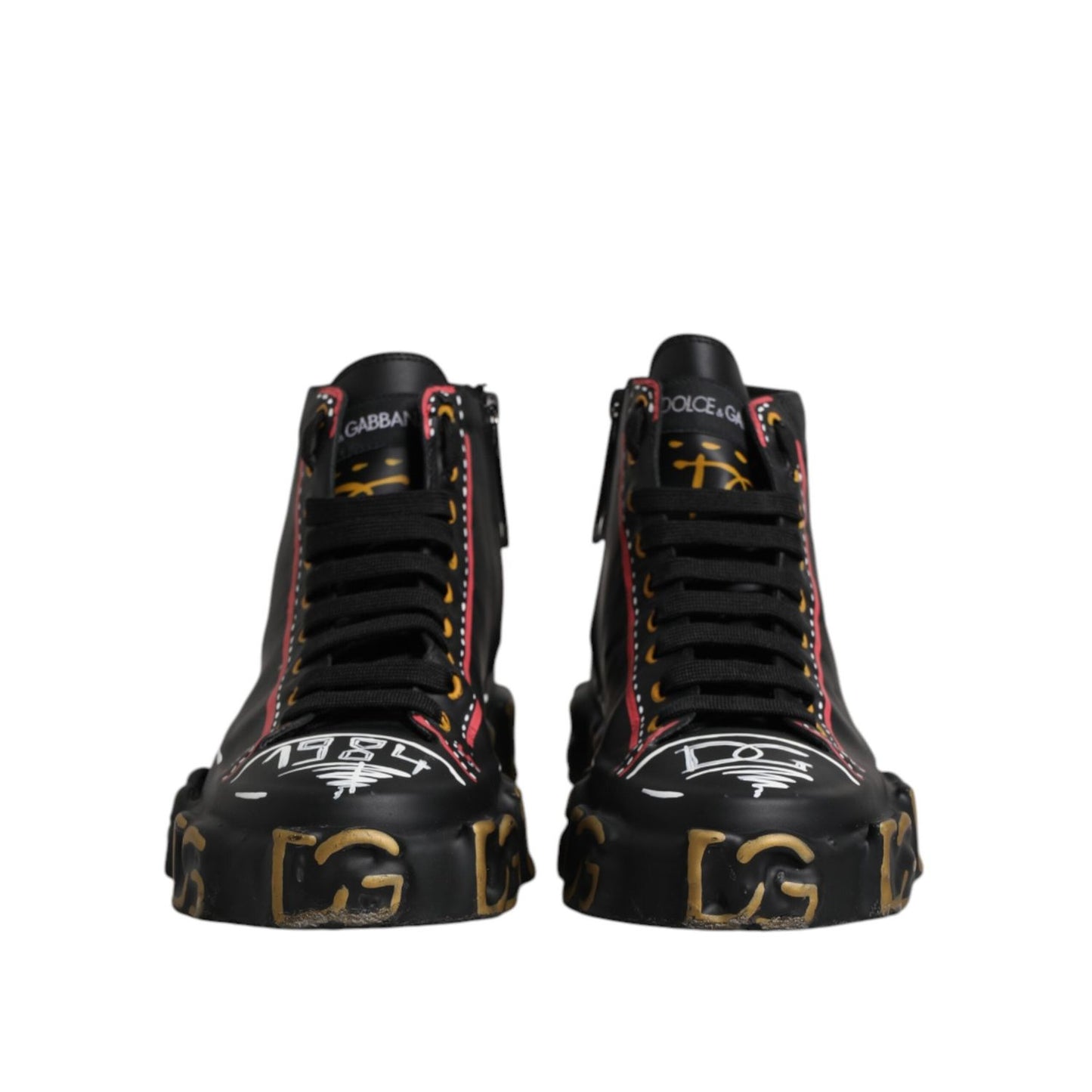 Dolce & Gabbana Black Leather Logo High Top Sneakers Shoes MV7350-43