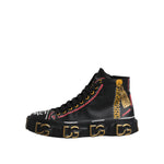 Dolce & Gabbana Black Leather Logo High Top Sneakers Shoes MV7350-43