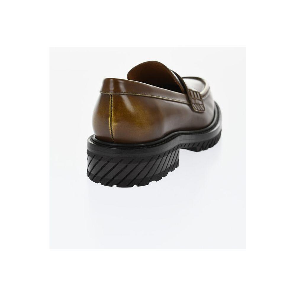 Off-White Leather COMBAT Loafers Vintage Effect