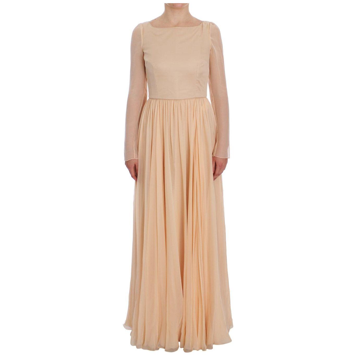 Dolce & Gabbana Elegant Beige Silk Full Length Sheath Dress Dresses Dolce & Gabbana Tan
