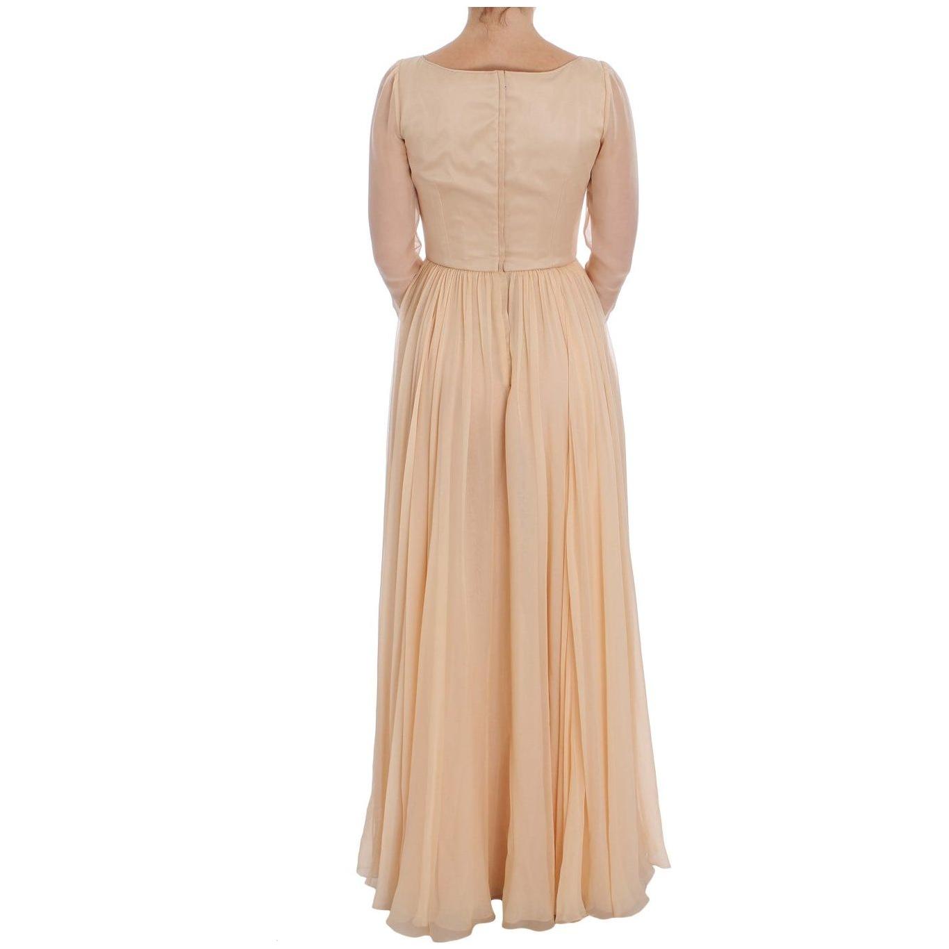 Dolce & Gabbana Elegant Beige Silk Full Length Sheath Dress Dresses Dolce & Gabbana Tan