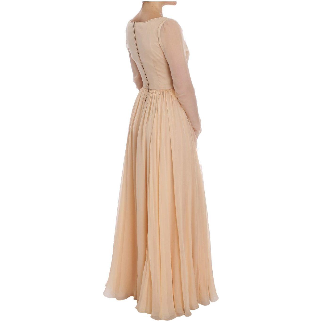 Dolce & Gabbana Elegant Beige Silk Full Length Sheath Dress Dresses Dolce & Gabbana Tan