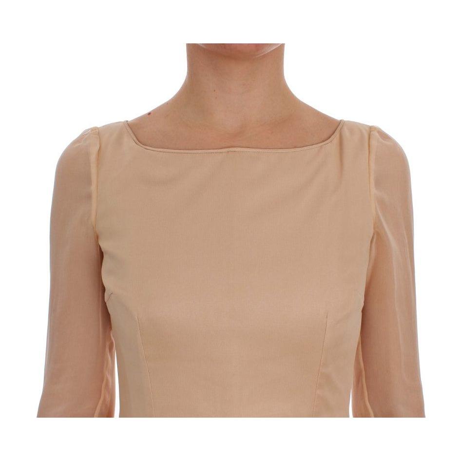 Dolce & Gabbana Elegant Beige Silk Full Length Sheath Dress Dresses Dolce & Gabbana Rosy Brown