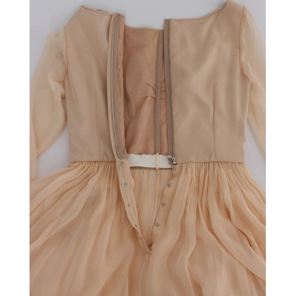 Dolce & Gabbana Elegant Beige Silk Full Length Sheath Dress Dresses Dolce & Gabbana Rosy Brown