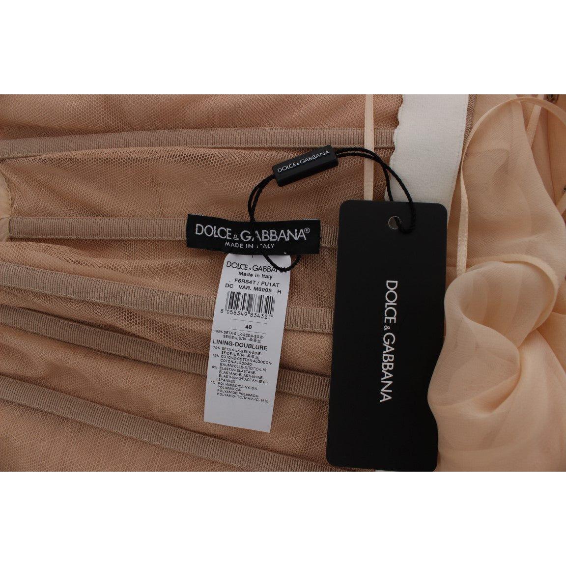 Dolce & Gabbana Elegant Beige Silk Full Length Sheath Dress Dresses Dolce & Gabbana Dim Gray