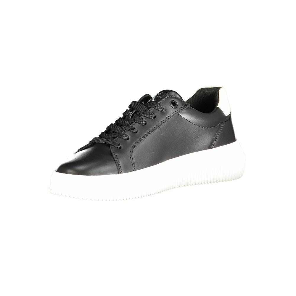 Calvin Klein Black Polyester Sneaker with contrast details and laces, featuring recycled thermoplastic rubber sole and logo print