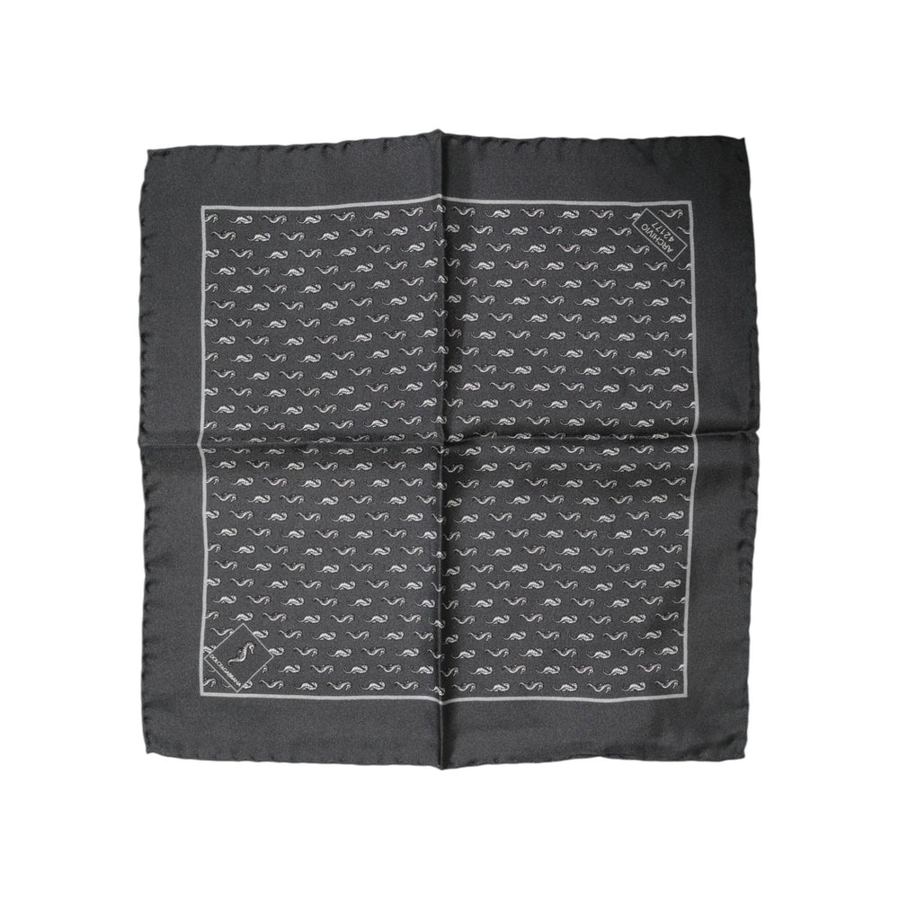 Dolce & Gabbana Black Fish Print Silk Square Men Foulard Scarf MS7507