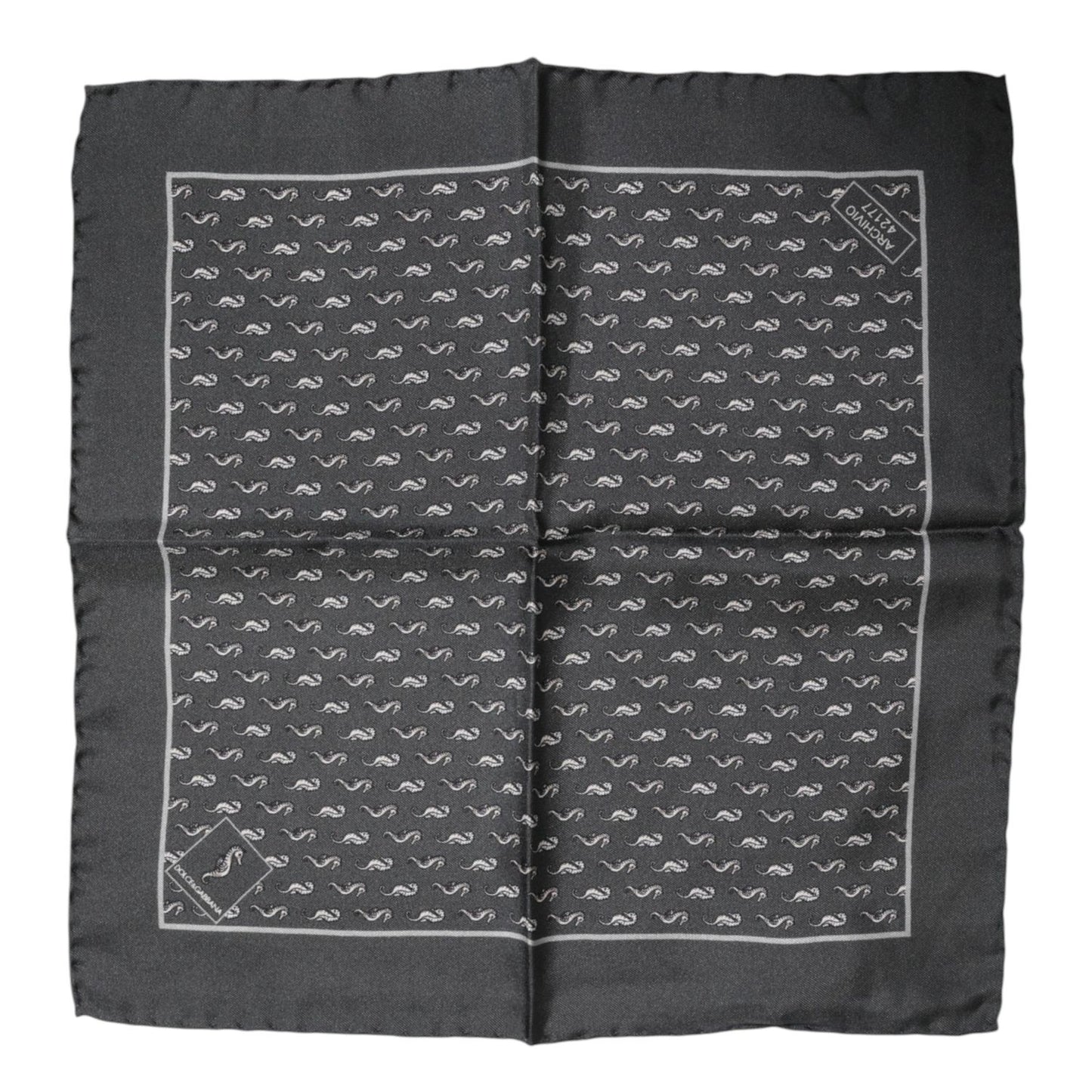 Dolce & Gabbana Black Fish Print Silk Square Men Foulard Scarf MS7507