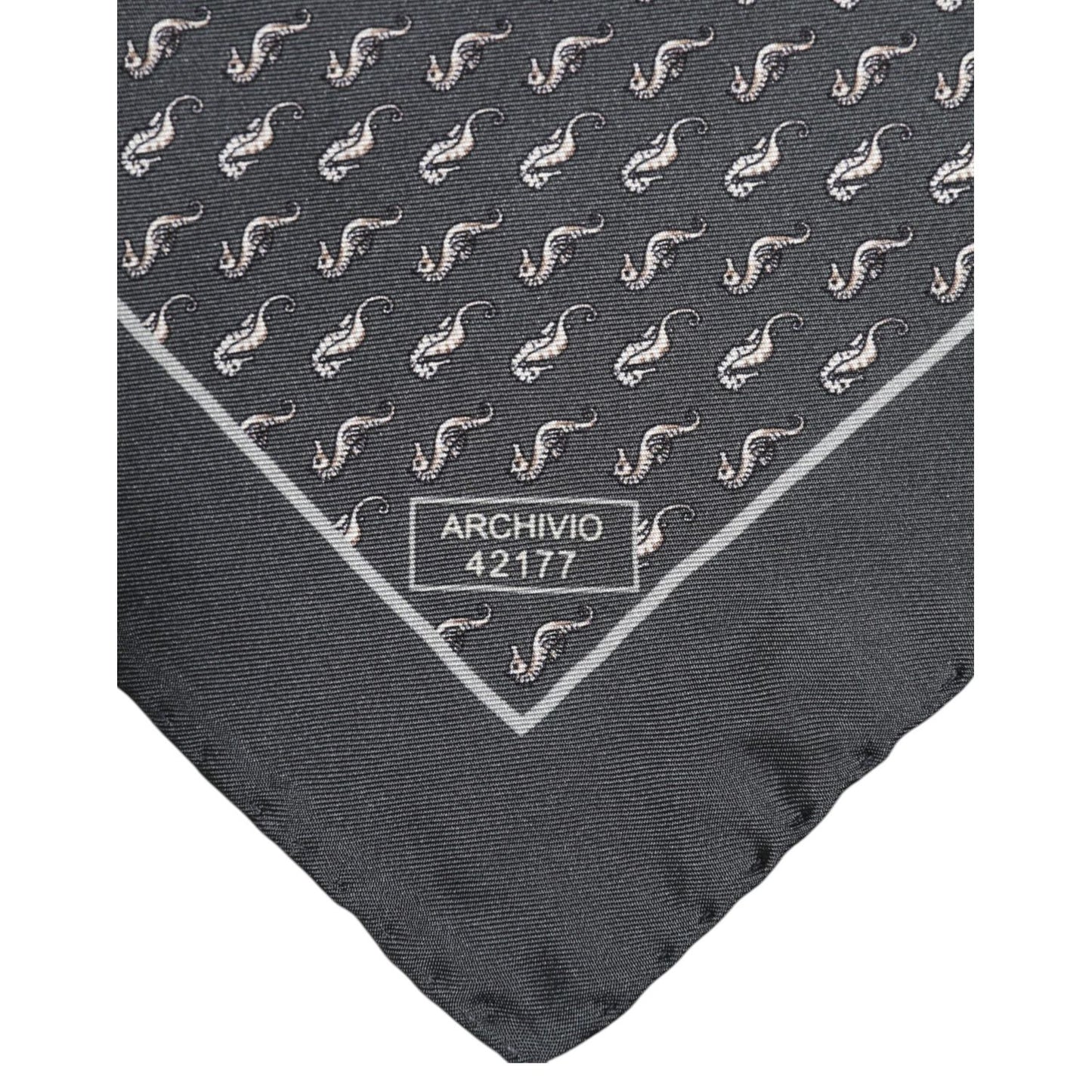 Dolce & Gabbana Black Fish Print Silk Square Men Foulard Scarf MS7507