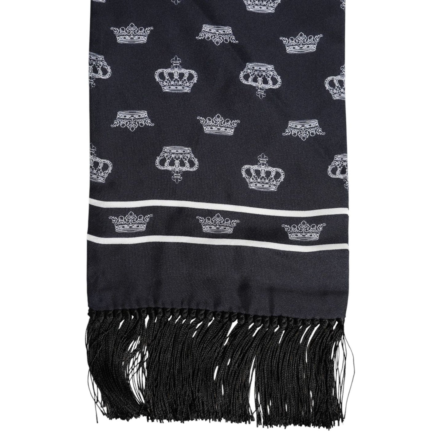 Dolce & Gabbana Black Silk Crown Fringes Men Foulard Scarf MS7536