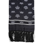 Dolce & Gabbana Black Silk Crown Fringes Men Foulard Scarf MS7536