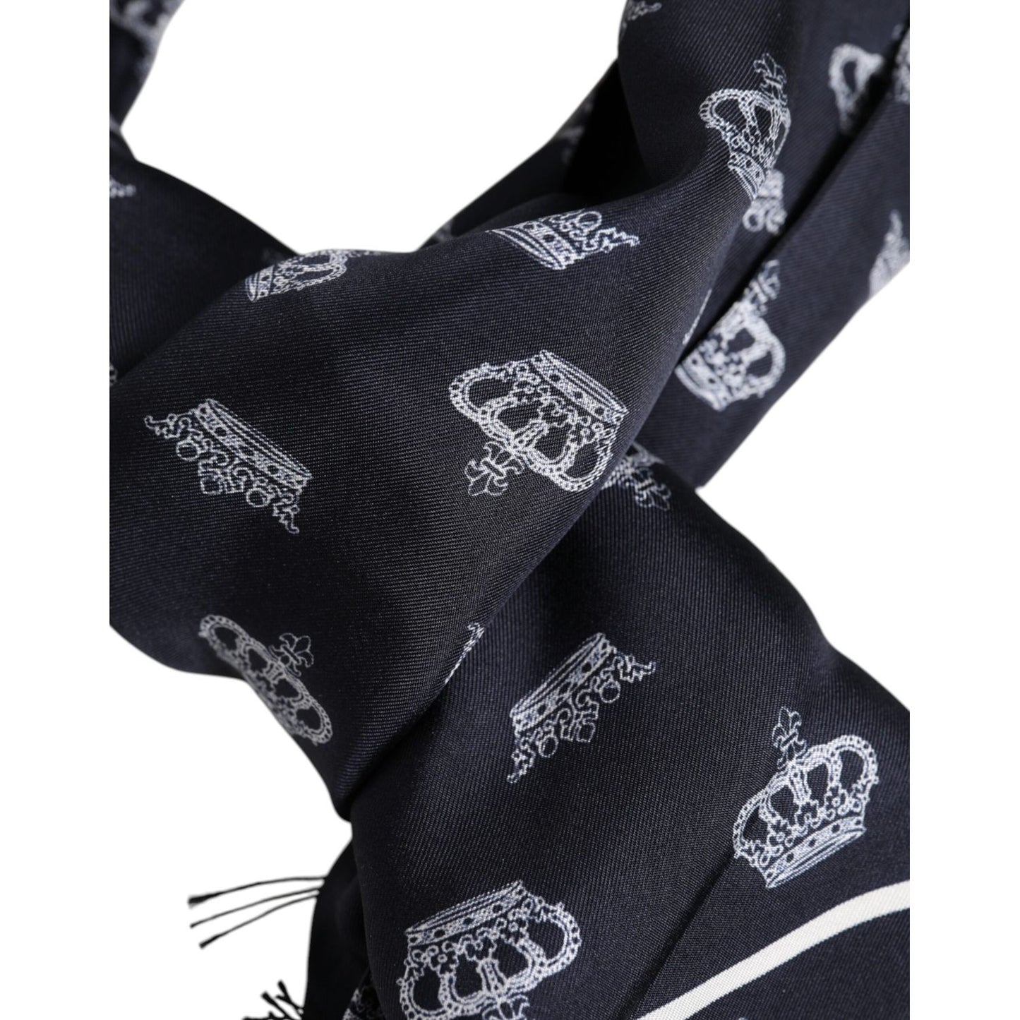 Dolce & Gabbana Black Silk Crown Fringes Men Foulard Scarf MS7536