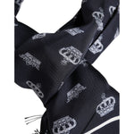Dolce & Gabbana Black Silk Crown Fringes Men Foulard Scarf MS7536