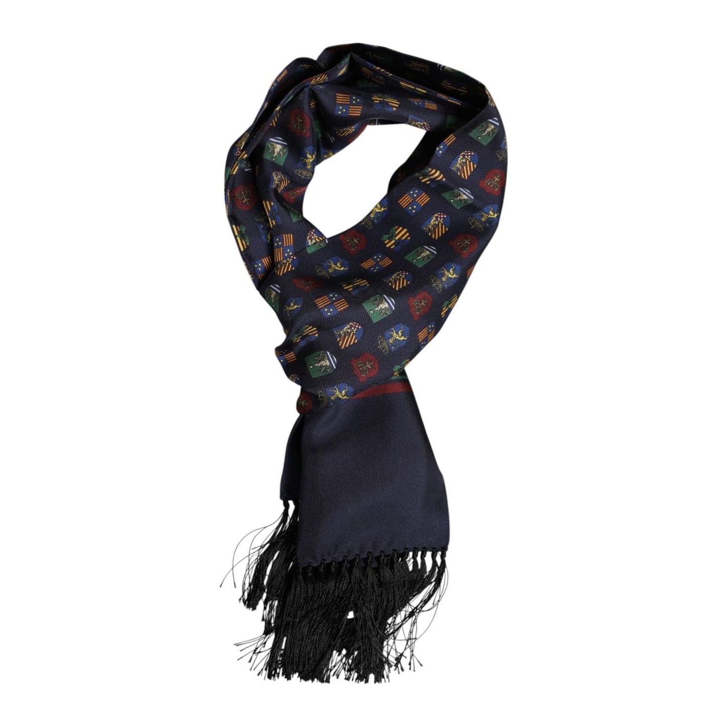 Dolce & Gabbana Blue Silk Printed Fringes Foulard Scarf MS7549