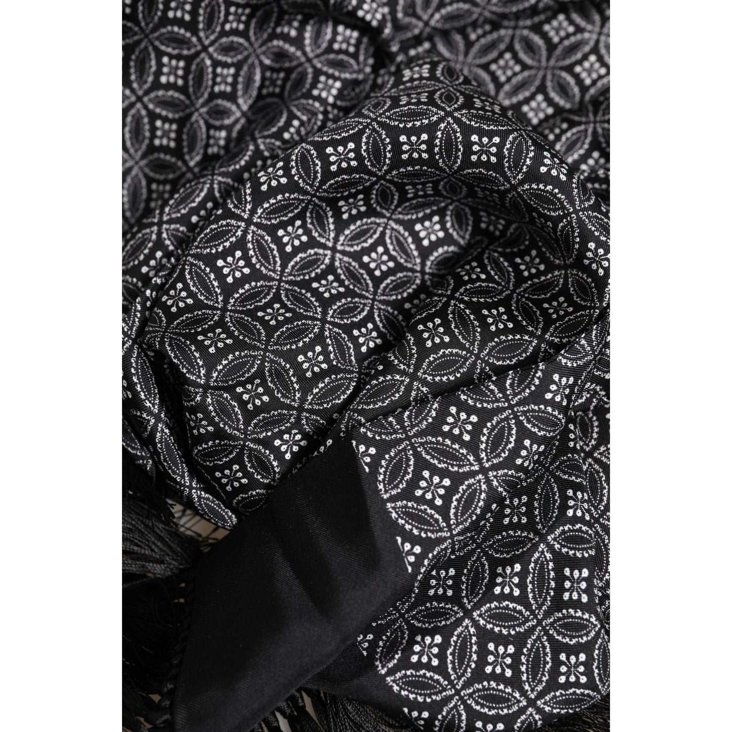 Dolce & Gabbana Black Patterned Fringes Men Foulard Scarf MS7556