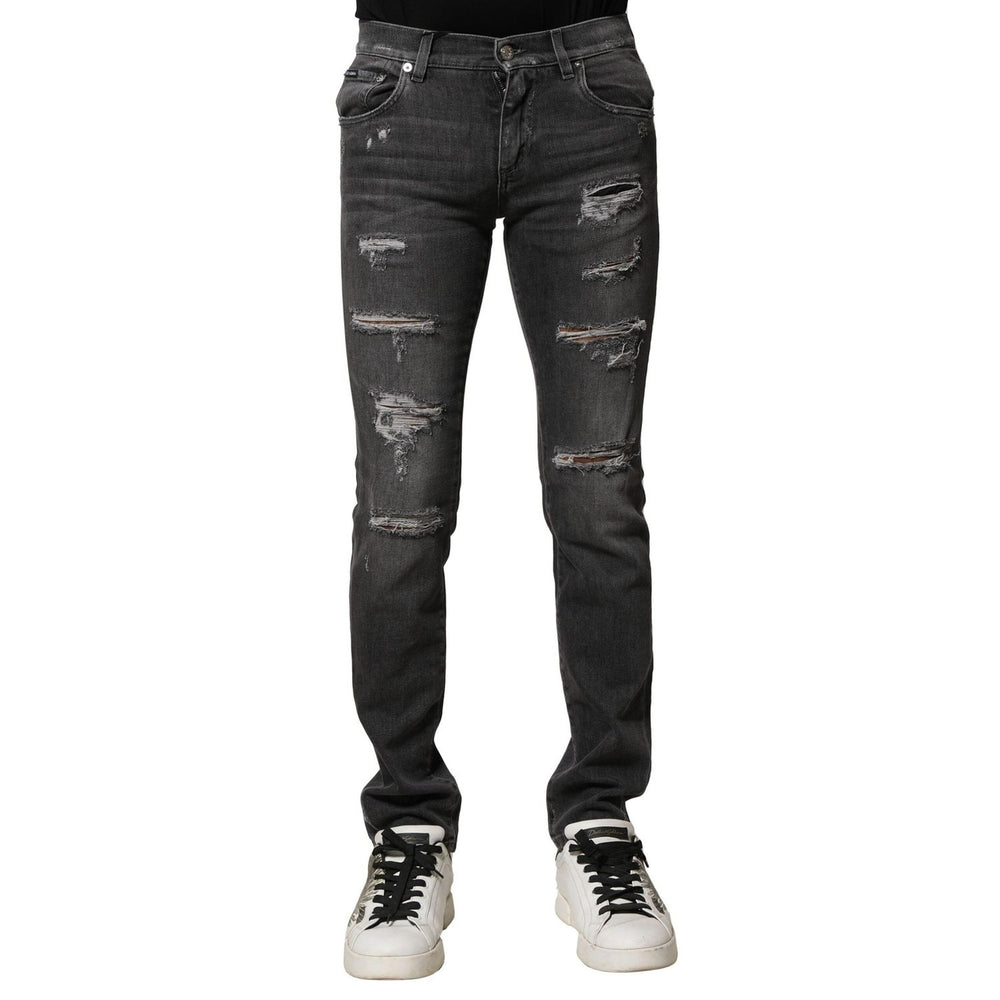 Dolce & Gabbana Black Washed Tattered Slim Fit Denim Jeans PAN75859-44