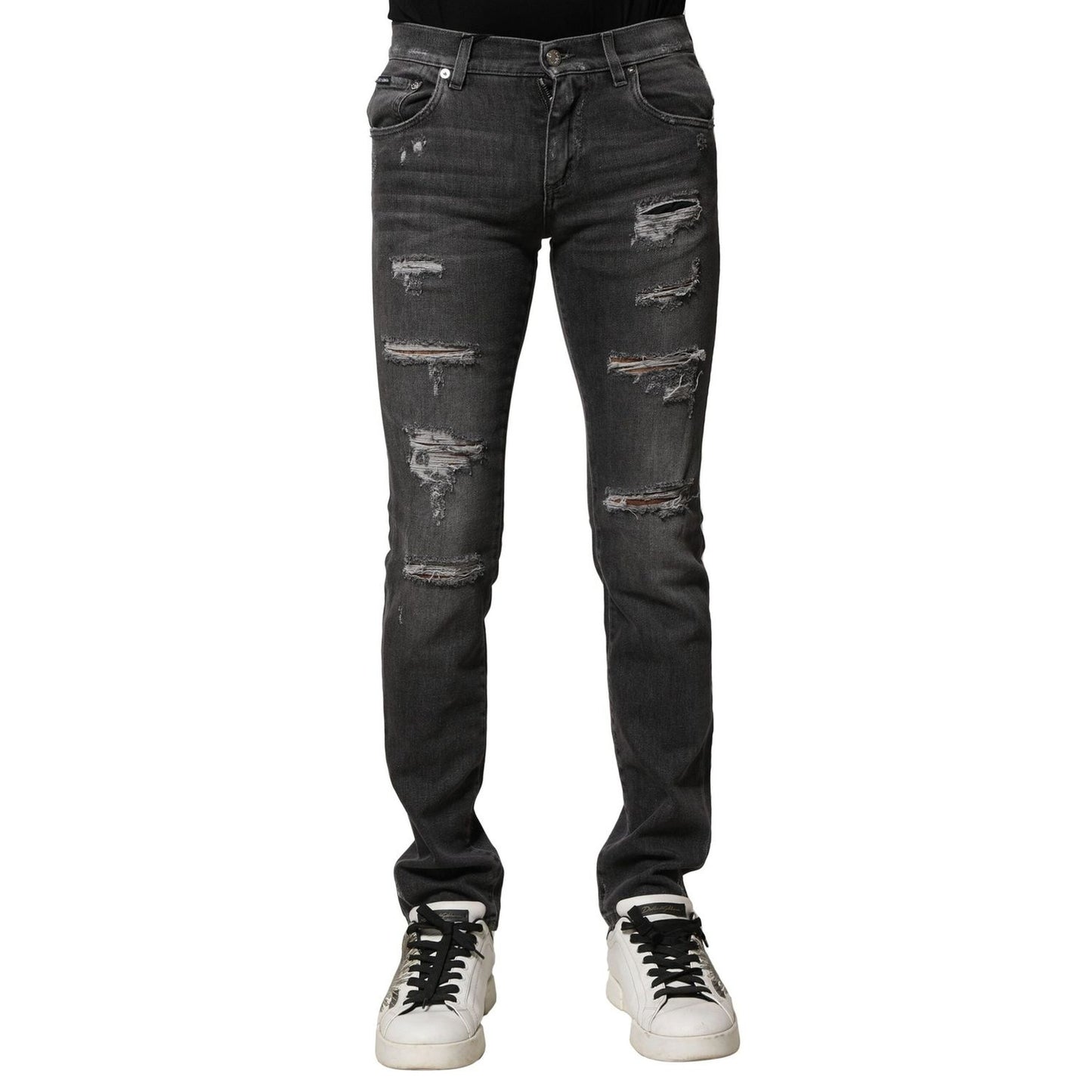 Dolce & Gabbana Black Washed Tattered Slim Fit Denim Jeans PAN75859-44