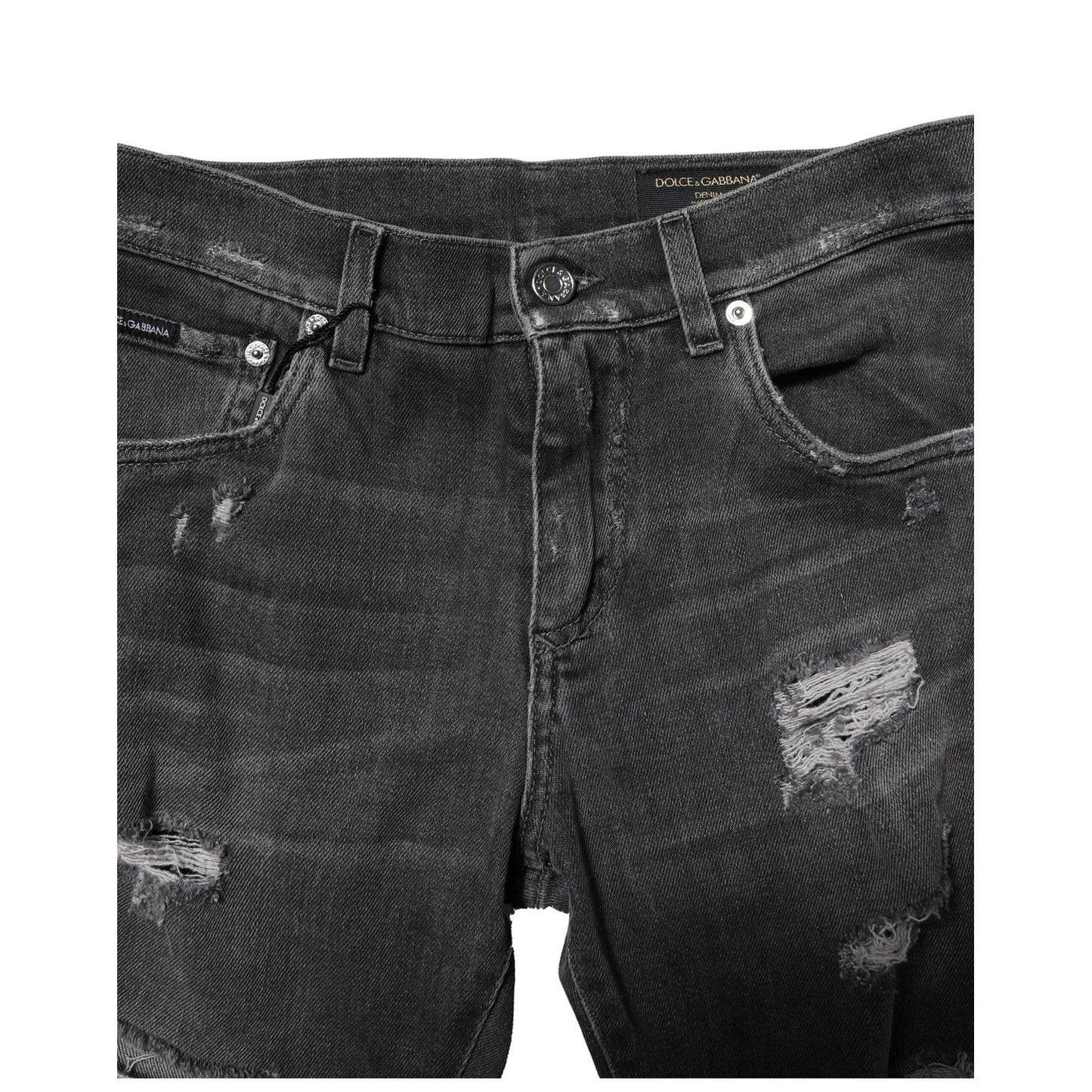 Dolce & Gabbana Black Washed Tattered Slim Fit Denim Jeans PAN75859-44