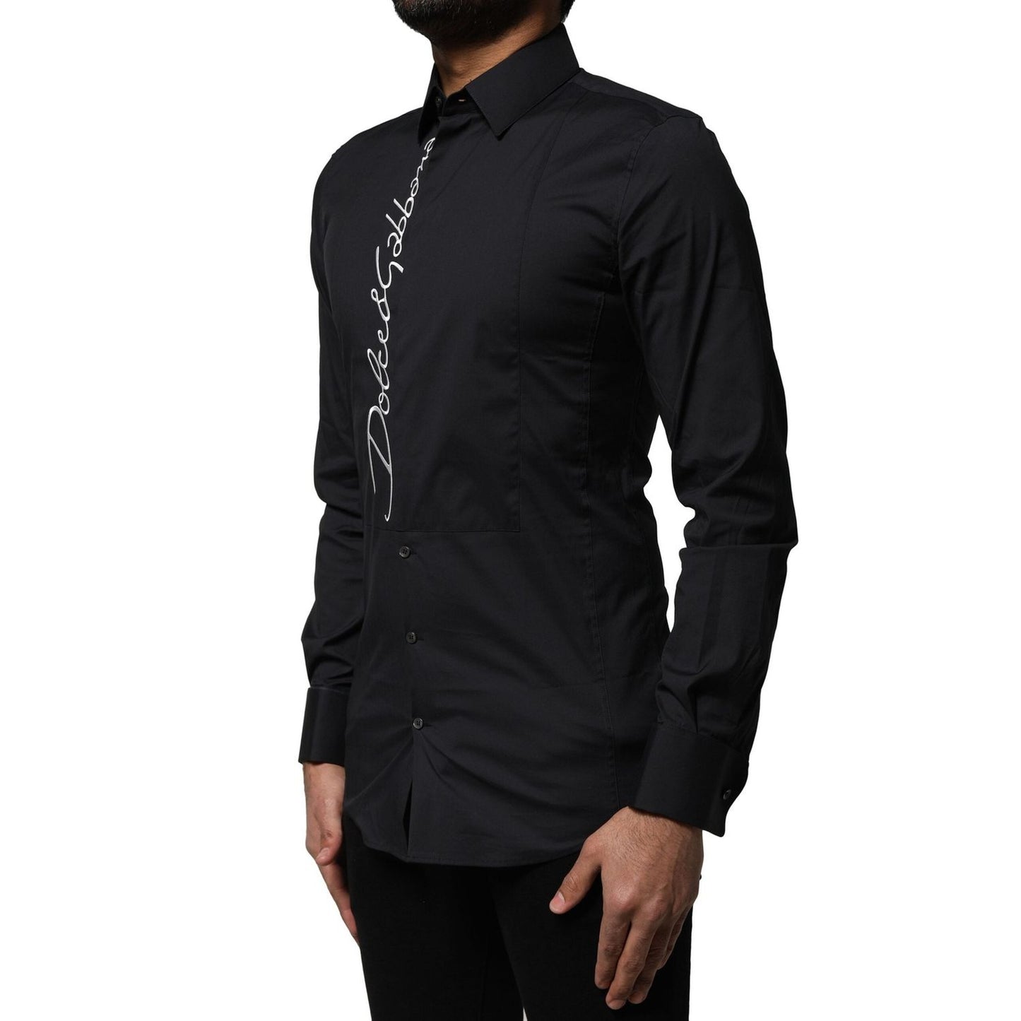 Dolce & Gabbana Black Cotton SICILIA Logo Men Dress Shirt TSH87820-37