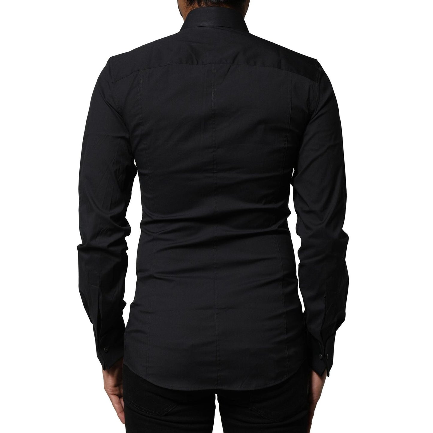 Dolce & Gabbana Black Cotton SICILIA Logo Men Dress Shirt TSH87820-37