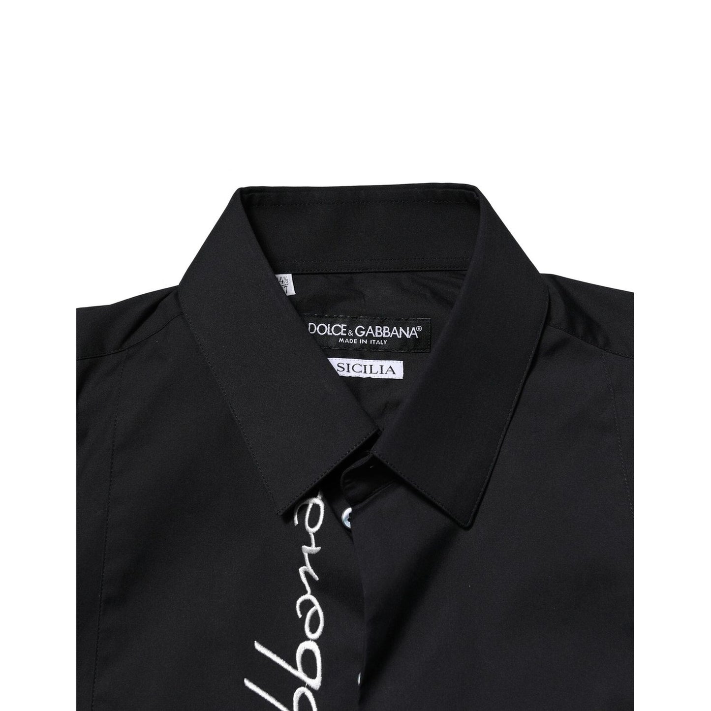 Dolce & Gabbana Black Cotton SICILIA Logo Men Dress Shirt TSH87820-37