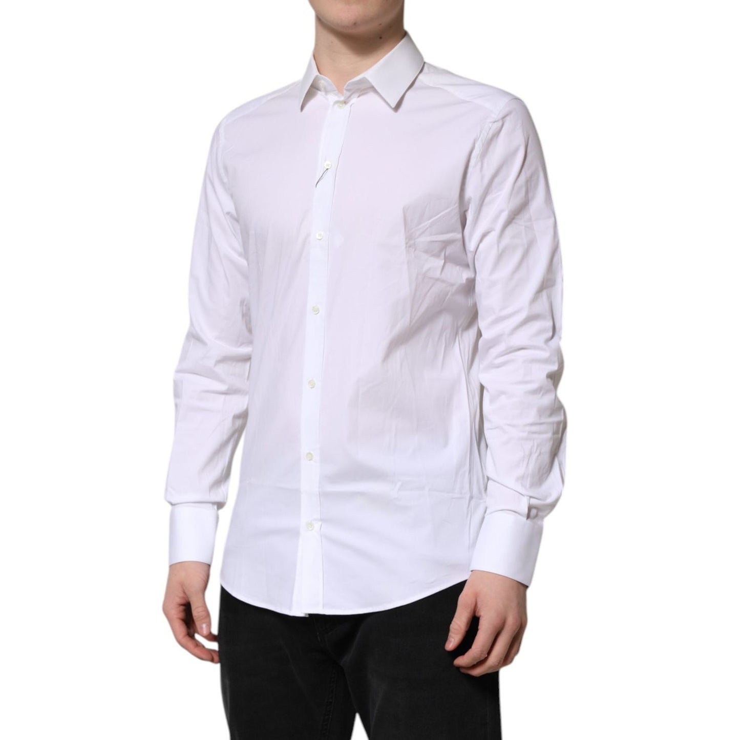 Dolce & Gabbana White GOLD Cotton Collared Dress Shirt Top TSH906870-40