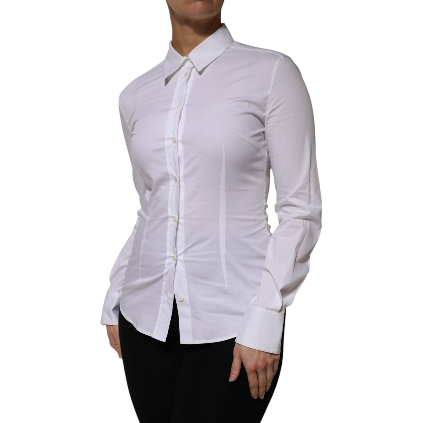 Dolce & Gabbana White Cotton Collared Long Sleeves Shirt Top TSH906910-38